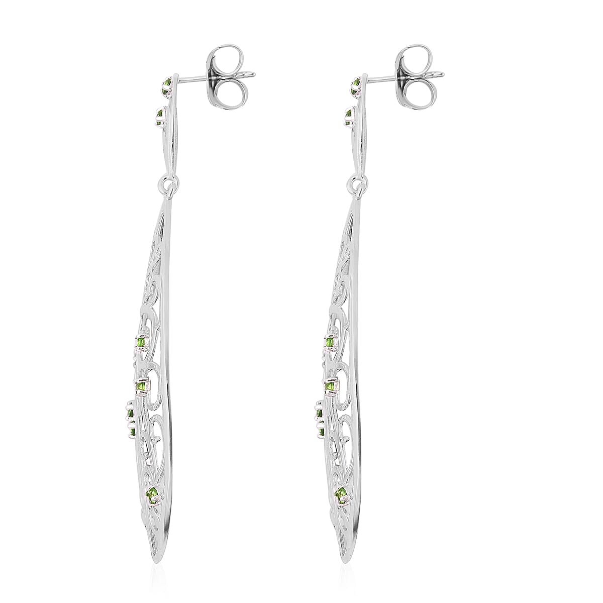 LucyQ Victorian Era Collection - Chrome Diopside Drop Earrings (with Push Back) in Rhodium Overlay Sterling Silver