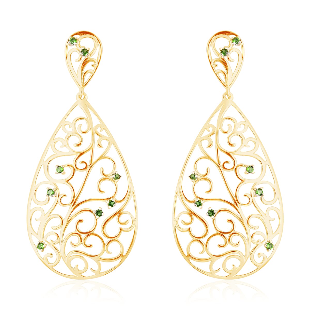 LucyQ Victorian Era Collection - Chrome Diopside Drop Earrings (with Push Back) in Yellow Gold Overlay Sterling Silver