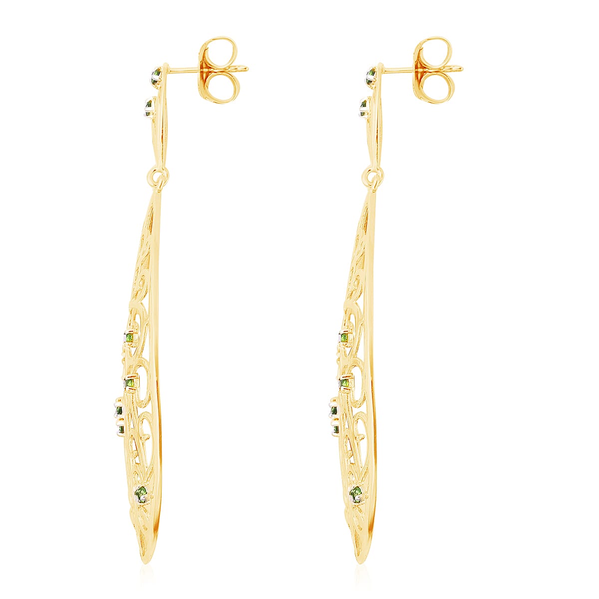 LucyQ Victorian Era Collection - Chrome Diopside Drop Earrings (with Push Back) in Yellow Gold Overlay Sterling Silver