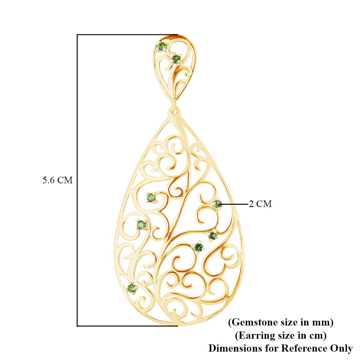 LucyQ Victorian Era Collection - Chrome Diopside Drop Earrings (with Push Back) in Yellow Gold Overlay Sterling Silver