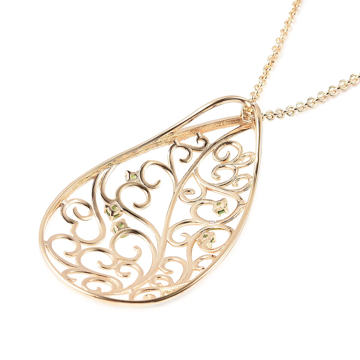 LucyQ Victorian Era Collection - Chrome Diopside Filigree Design Pendant with Chain (Size 20) in Yellow Gold Overlay Sterling Silver