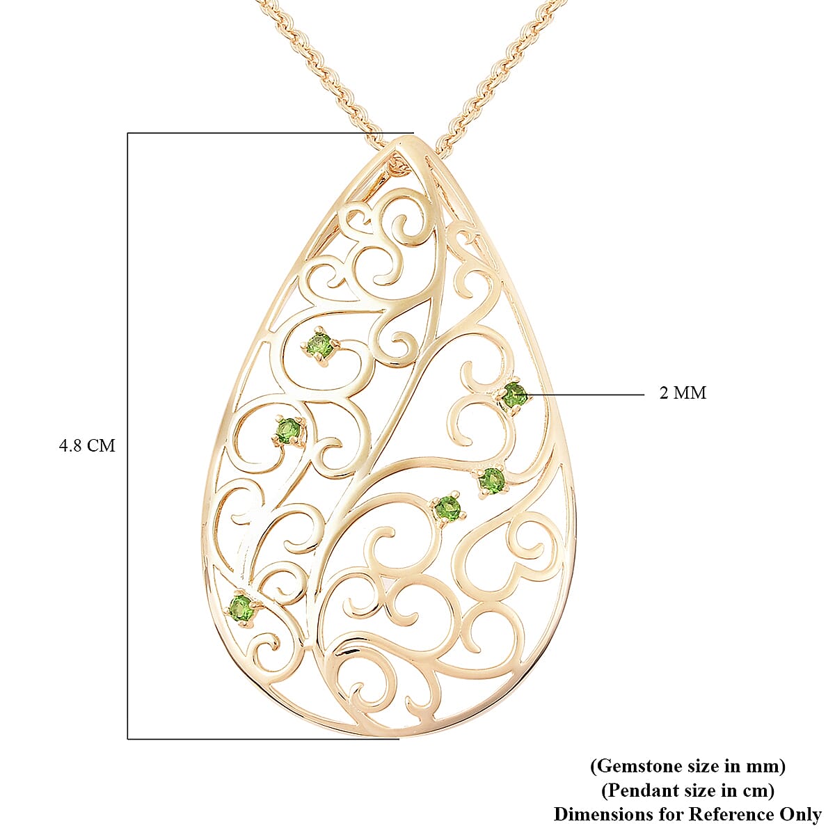 LucyQ Victorian Era Collection - Chrome Diopside Filigree Design Pendant with Chain (Size 20) in Yellow Gold Overlay Sterling Silver