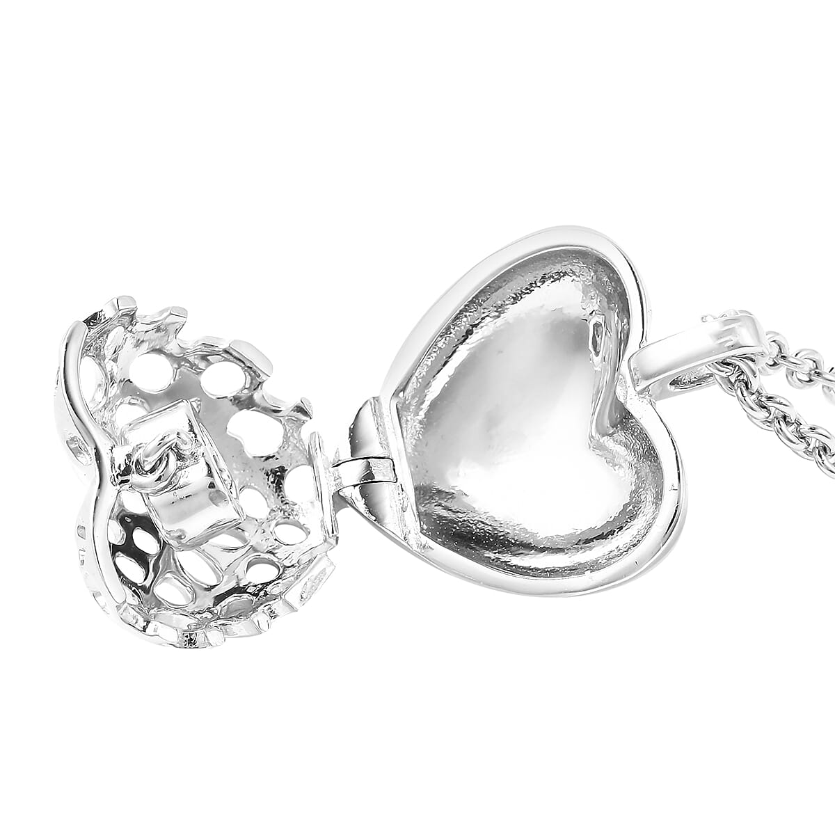 RACHEL GALLEY Angel Heart Collection - African Ruby Lattice Heart Locket Pendant with Chain (Size 20 with Extender) in Rhodium Overlay Sterling Silver