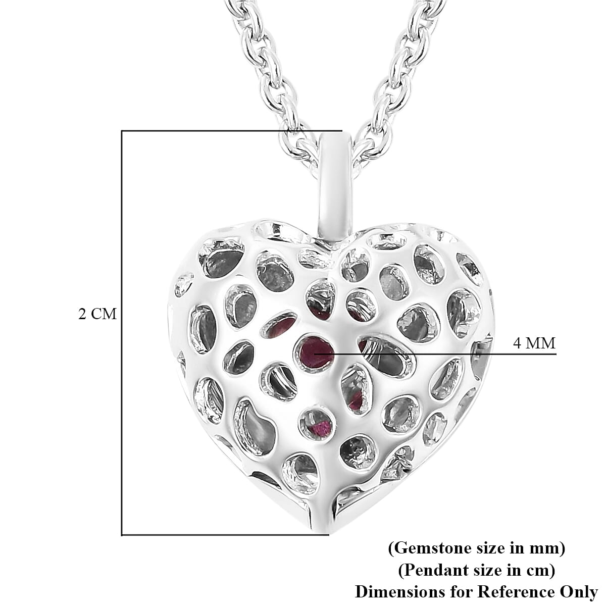 RACHEL GALLEY Angel Heart Collection - African Ruby Lattice Heart Locket Pendant with Chain (Size 20 with Extender) in Rhodium Overlay Sterling Silver