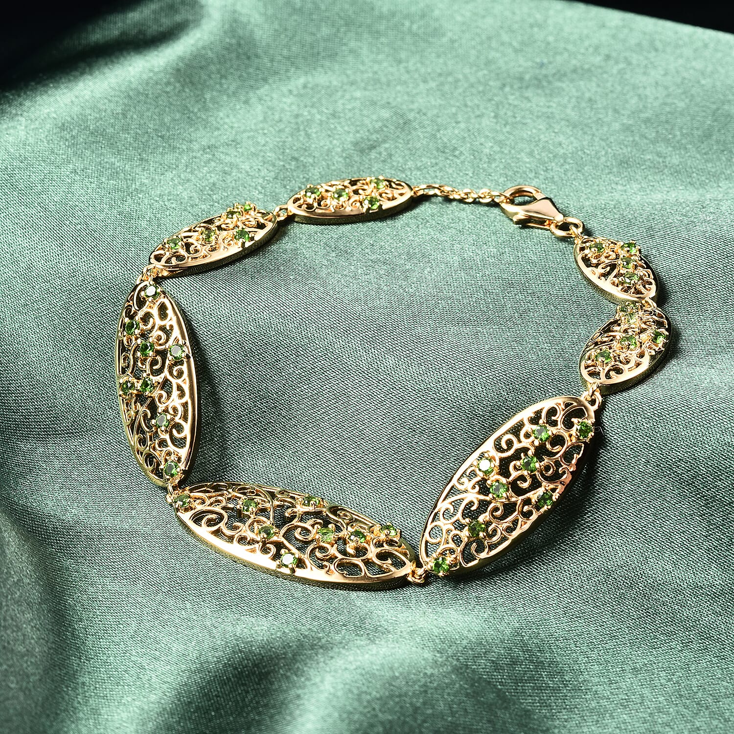 LucyQ Victorian Era Collection - AA Chrome Diopside Bracelet (Size 8) in Yellow Gold Overlay Sterling Silver