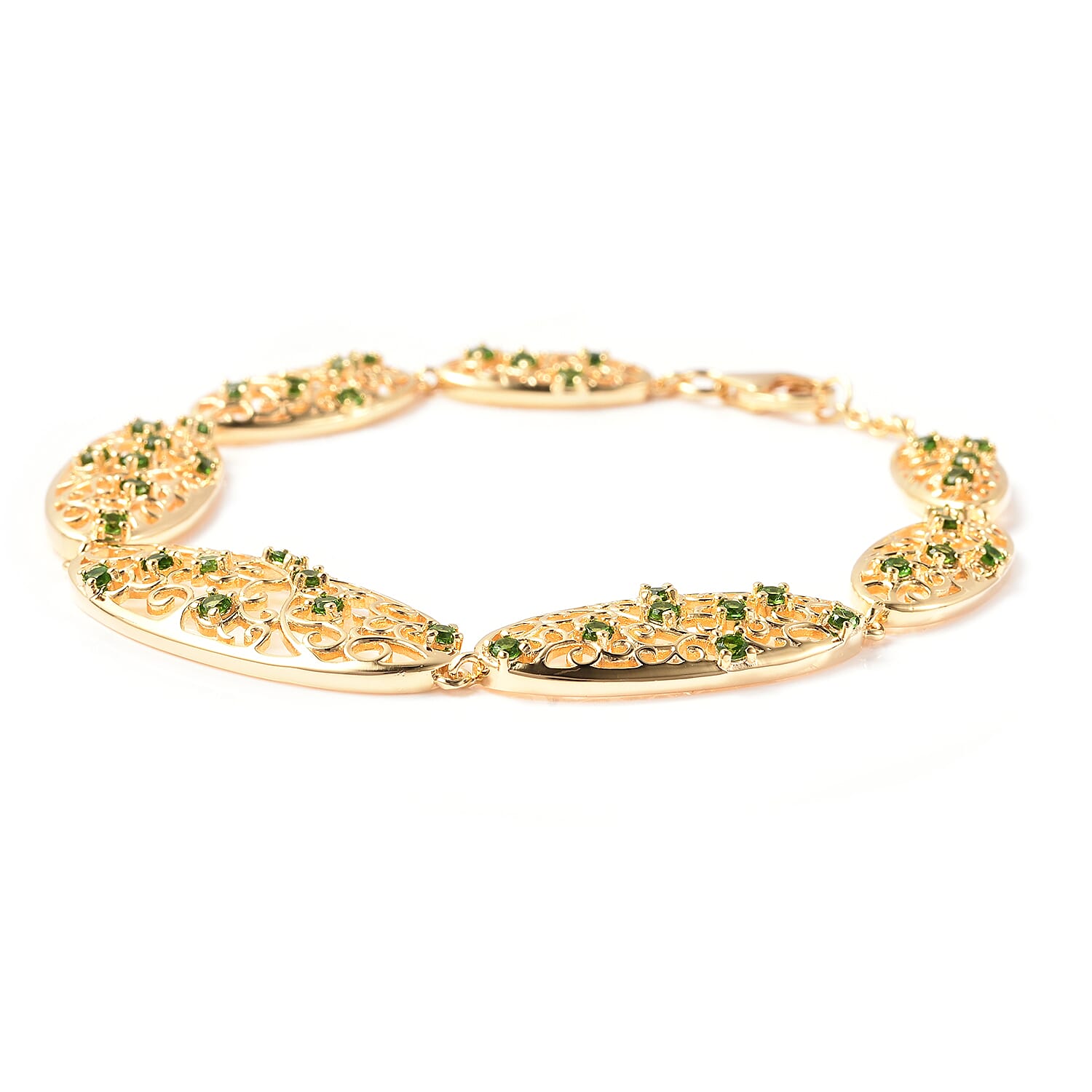 LucyQ Victorian Era Collection - AA Chrome Diopside Bracelet (Size 8) in Yellow Gold Overlay Sterling Silver