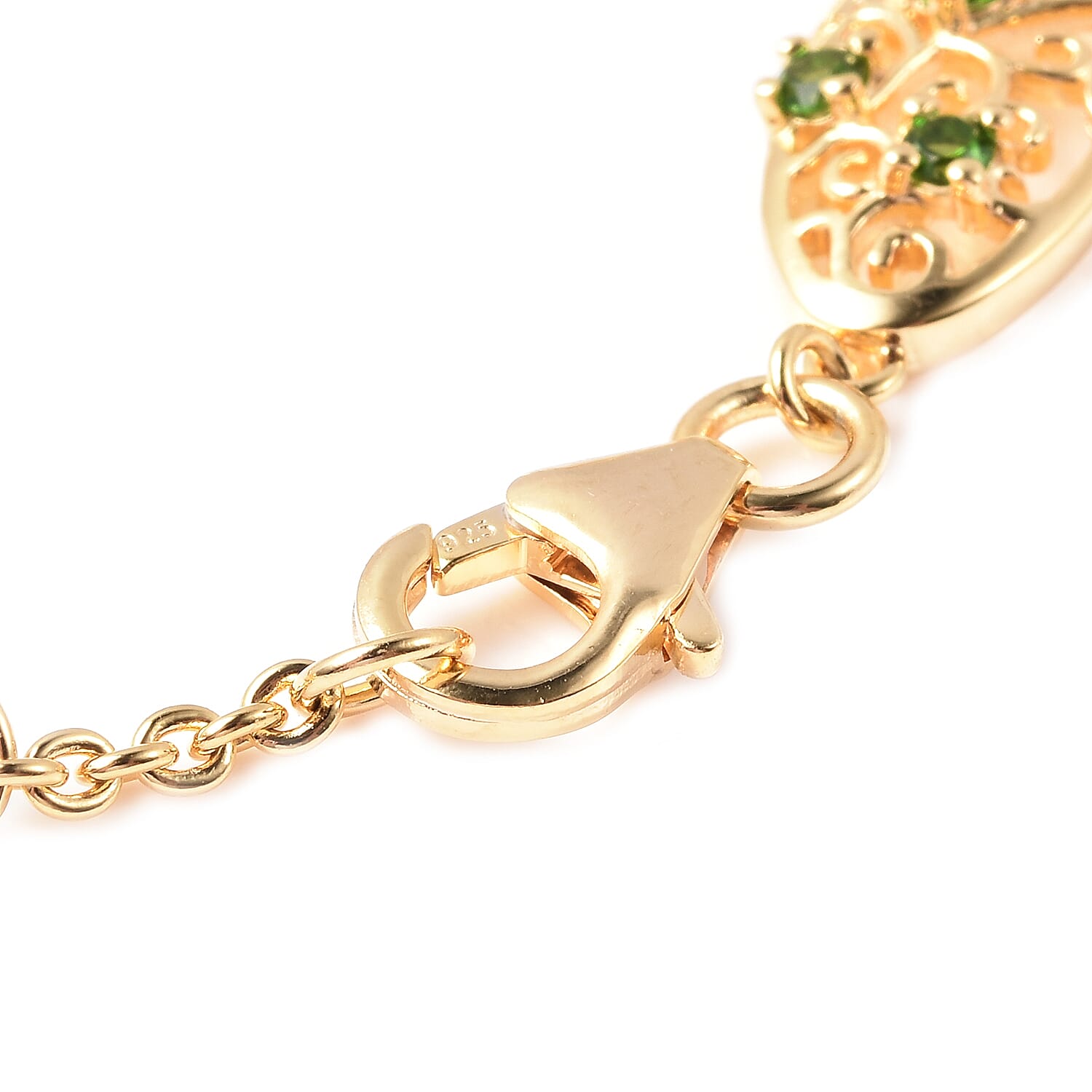 LucyQ Victorian Era Collection - AA Chrome Diopside Bracelet (Size 8) in Yellow Gold Overlay Sterling Silver