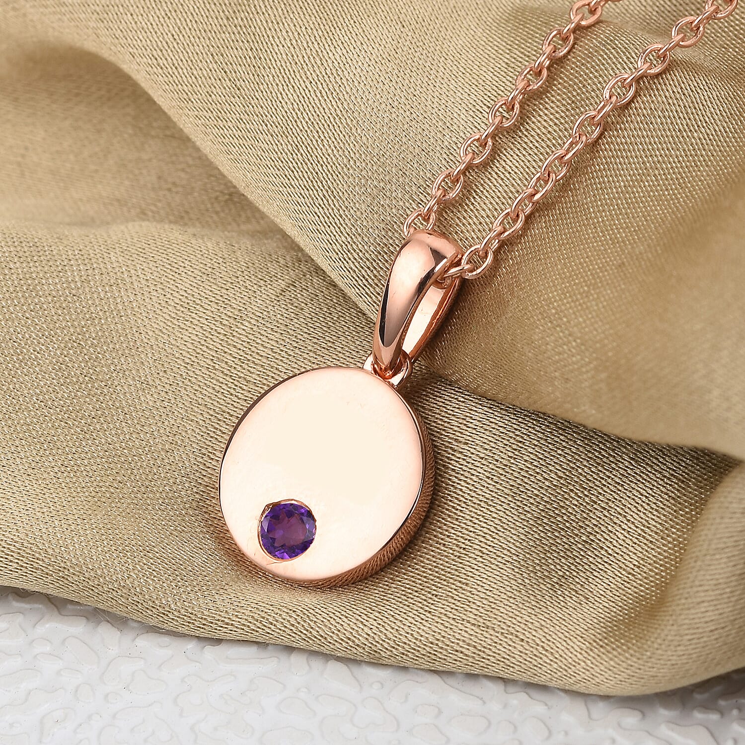 Amethyst Pendant with Chain (Size 18) in Rose Gold Overlay Sterling Silver