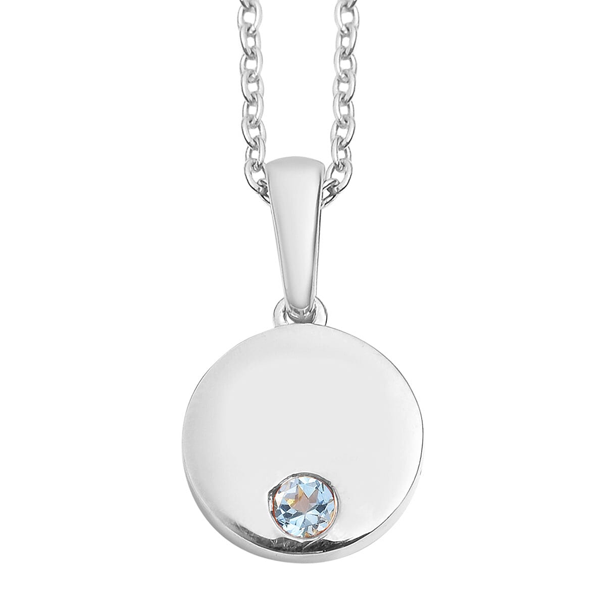 2 Piece Set Aquamarine Pendant and Cable Chain in Sterling Silver