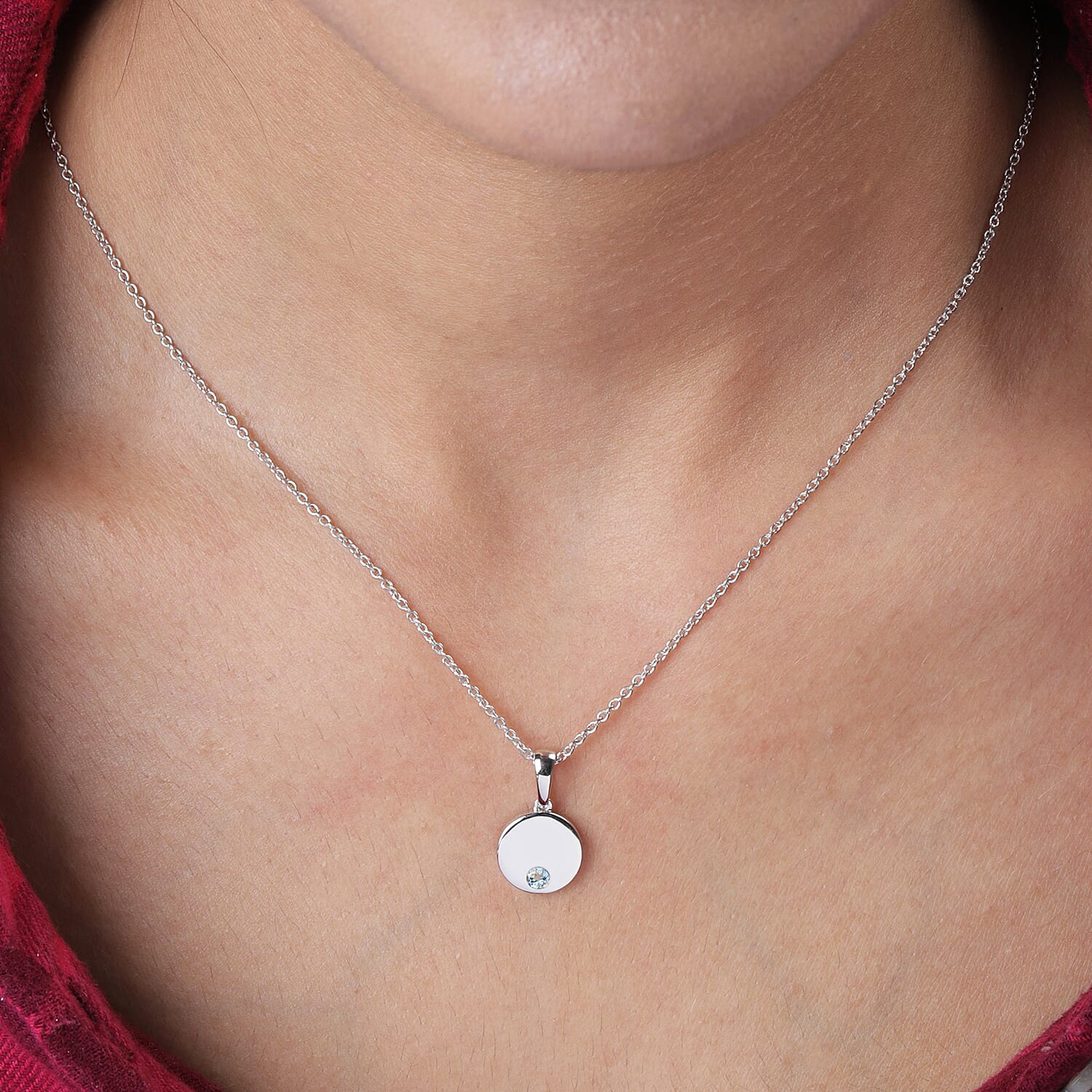 2 Piece Set Aquamarine Pendant and Cable Chain in Sterling Silver