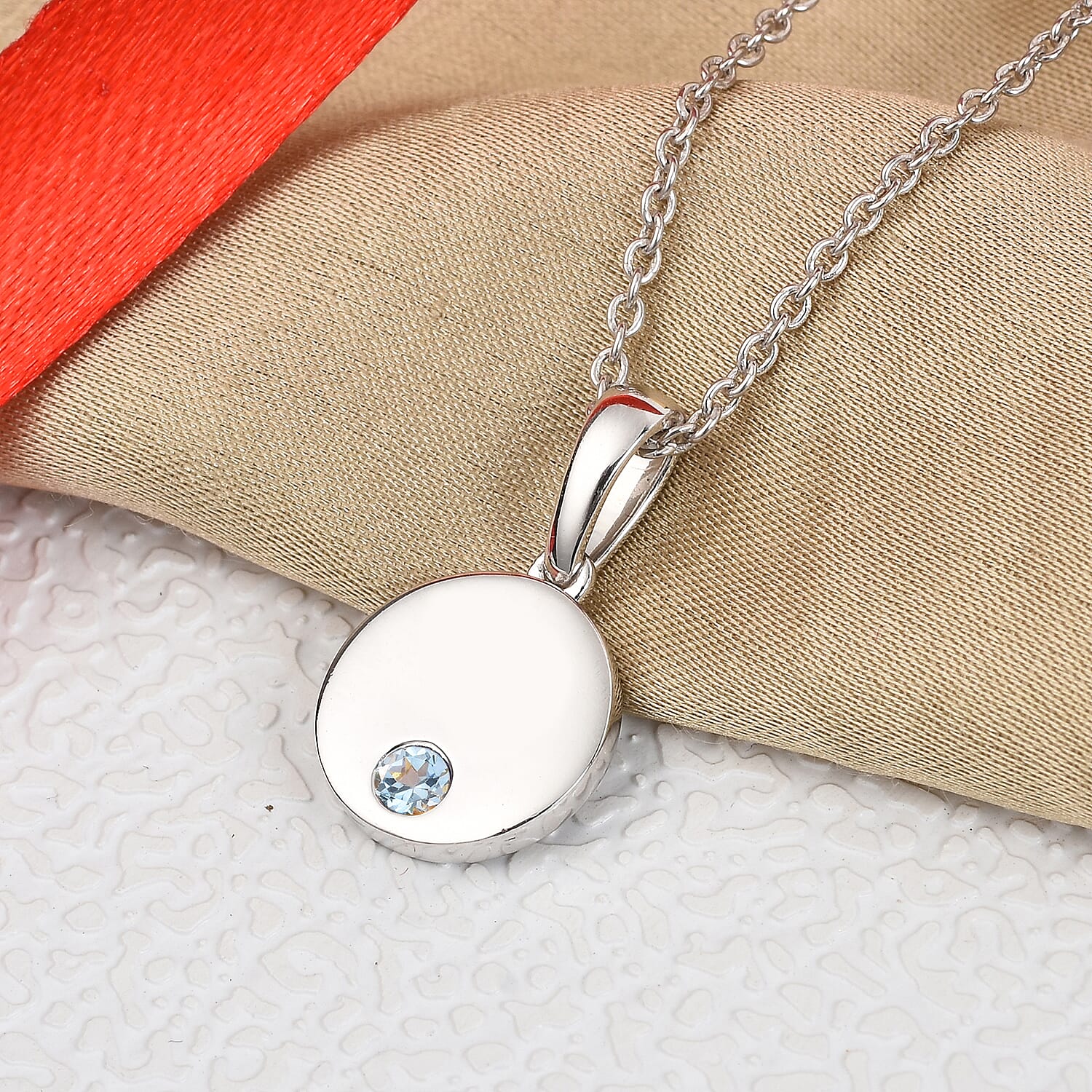 2 Piece Set Aquamarine Pendant and Cable Chain in Sterling Silver