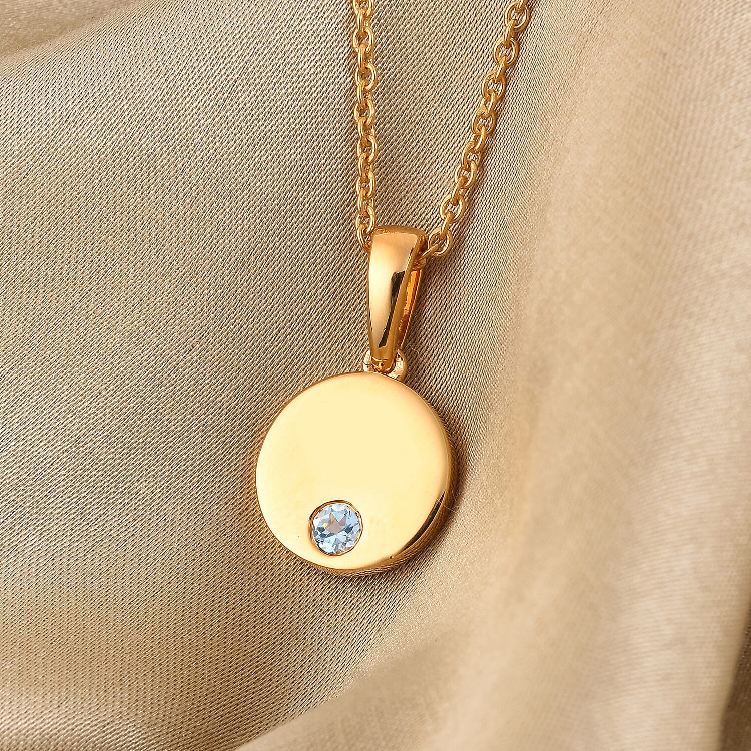 2 Piece Set - Aquamarine Pendant and Cable Chain CL-35 Sterling Silver 0.10 ct 0.100 Ct.