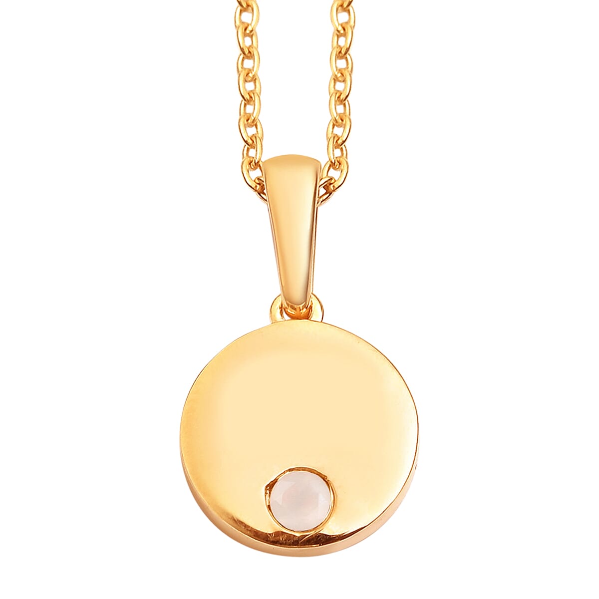 2 Piece Set - White Moonstone Pendant and Cable Chain CL-35 Sterling Silver 0.10 ct 0.100 Ct.