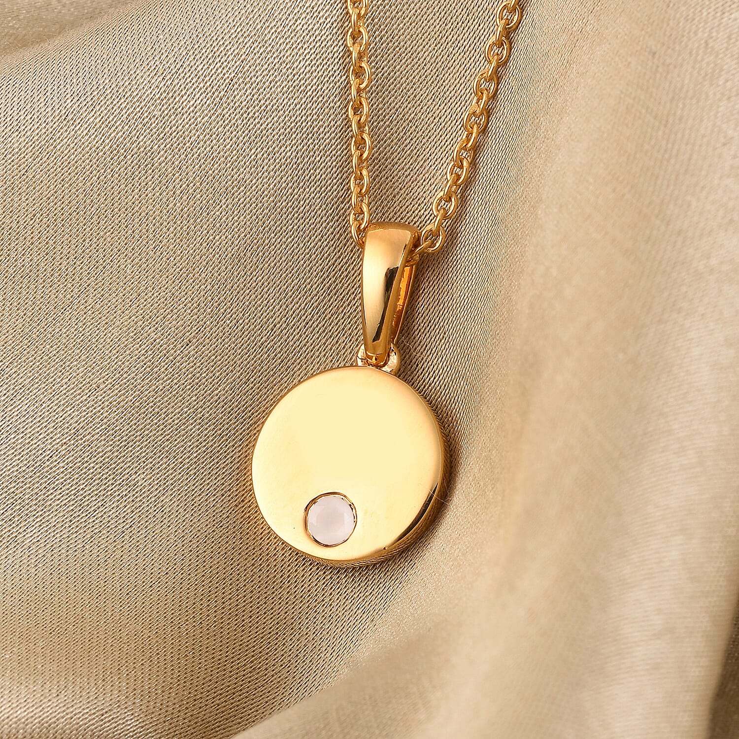 2 Piece Set - White Moonstone Pendant and Cable Chain CL-35 Sterling Silver 0.10 ct 0.100 Ct.