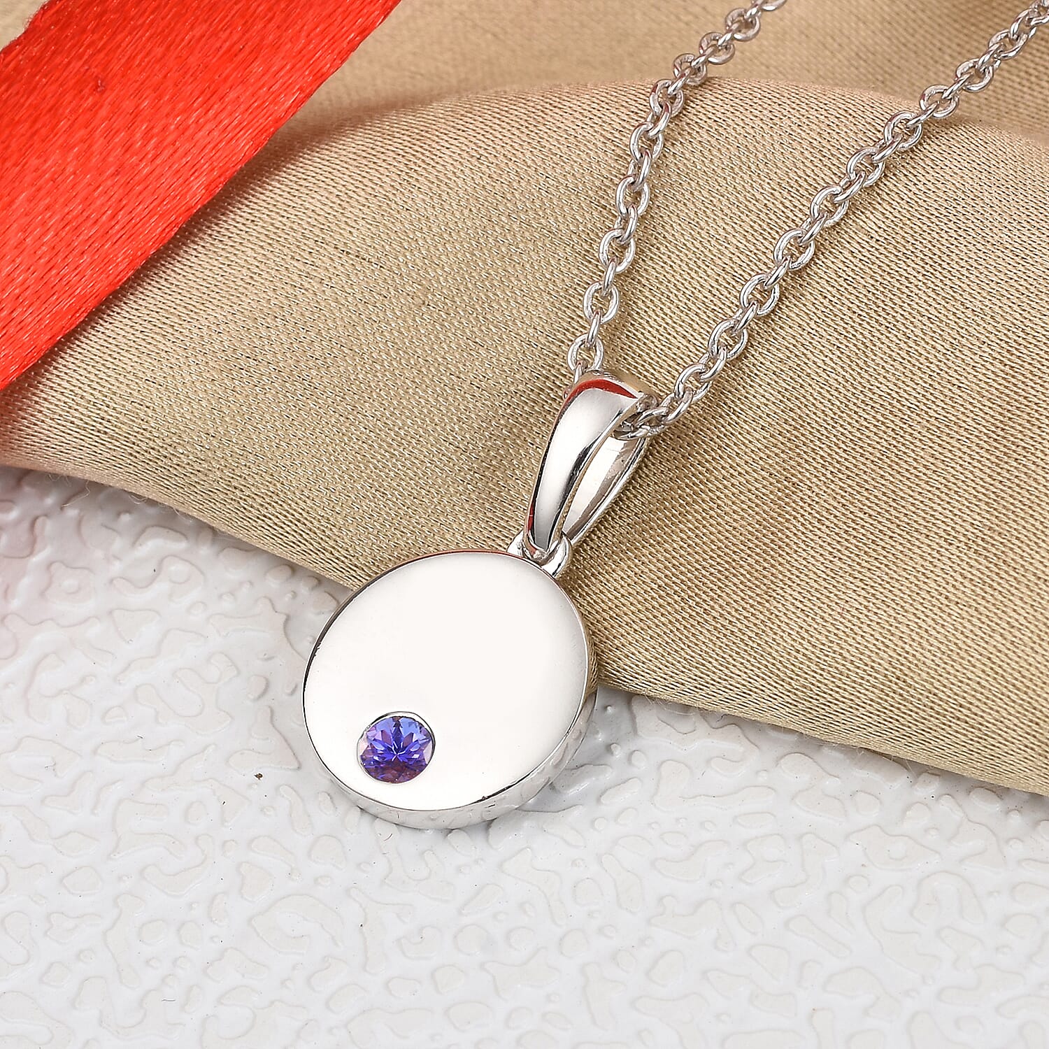 2 Piece Set -  Tanzanite Pendant and Cable Chain CL-35  Sterling Silver 0.10 ct  0.100  Ct.