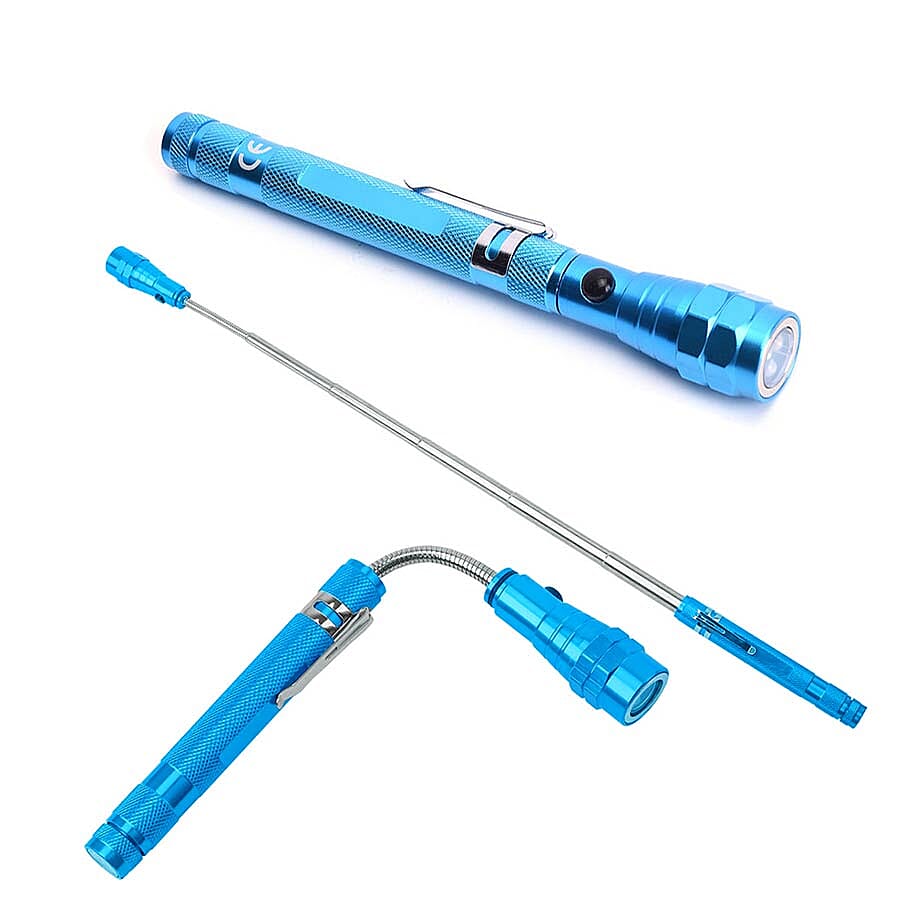 2 Piece Set - 360 Degree Flexible Head 3 LED Magnetic Flashlight (Size 17x2.2 Cm) (4XLR44 Battery Included) - Cyan Colour