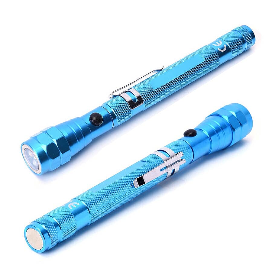 2 Piece Set - 360 Degree Flexible Head 3 LED Magnetic Flashlight (Size 17x2.2 Cm) (4XLR44 Battery Included) - Cyan Colour