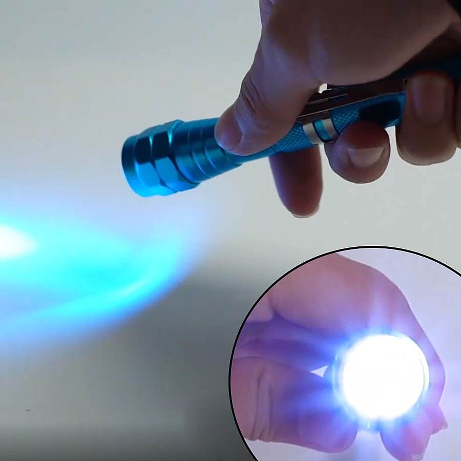 2 Piece Set - 360 Degree Flexible Head 3 LED Magnetic Flashlight (Size 17x2.2 Cm) (4XLR44 Battery Included) - Cyan Colour