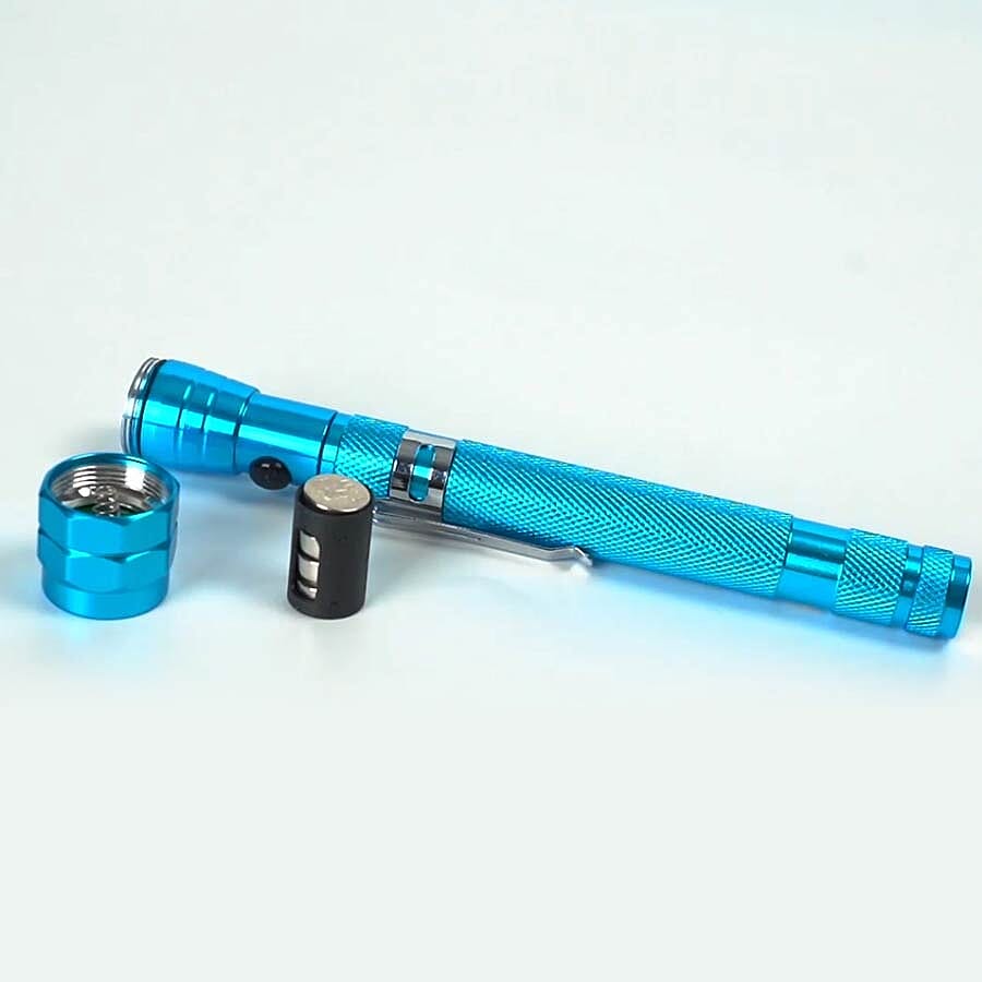 2 Piece Set - 360 Degree Flexible Head 3 LED Magnetic Flashlight (Size 17x2.2 Cm) (4XLR44 Battery Included) - Cyan Colour