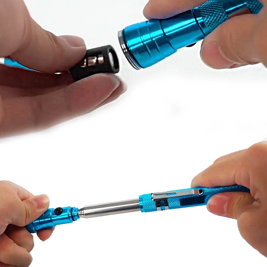 2 Piece Set - 360 Degree Flexible Head 3 LED Magnetic Flashlight (Size 17x2.2 Cm) (4XLR44 Battery Included) - Cyan Colour