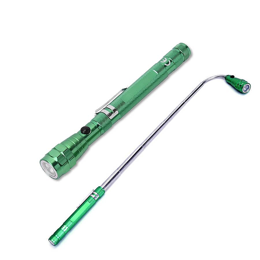 2 Piece Set - 360 Degree Flexible Head 3 LED Magnetic Flashlight (Size 17x2.2 Cm) (4XLR44 Battery Included) - Green Colour