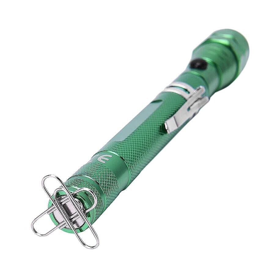 2 Piece Set - 360 Degree Flexible Head 3 LED Magnetic Flashlight (Size 17x2.2 Cm) (4XLR44 Battery Included) - Green Colour