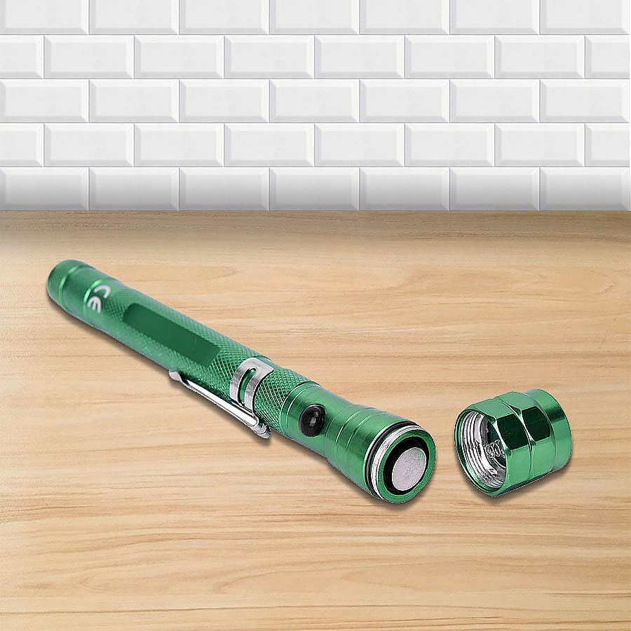 2 Piece Set - 360 Degree Flexible Head 3 LED Magnetic Flashlight (Size 17x2.2 Cm) (4XLR44 Battery Included) - Green Colour