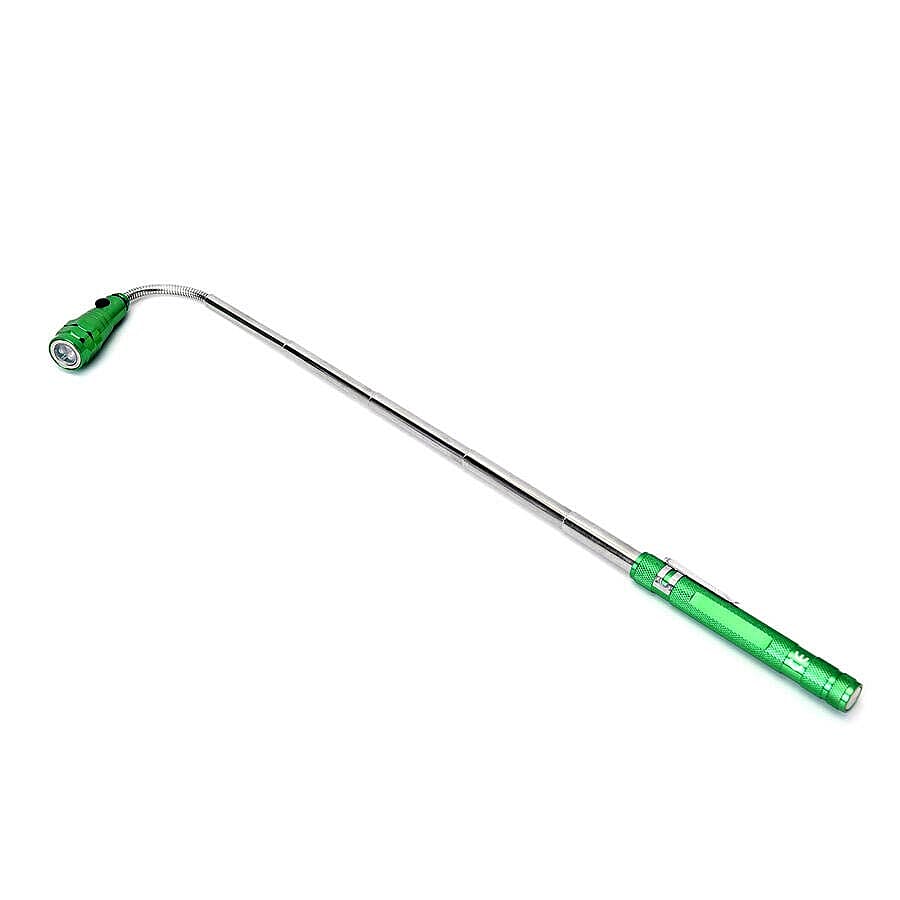 2 Piece Set - 360 Degree Flexible Head 3 LED Magnetic Flashlight (Size 17x2.2 Cm) (4XLR44 Battery Included) - Green Colour