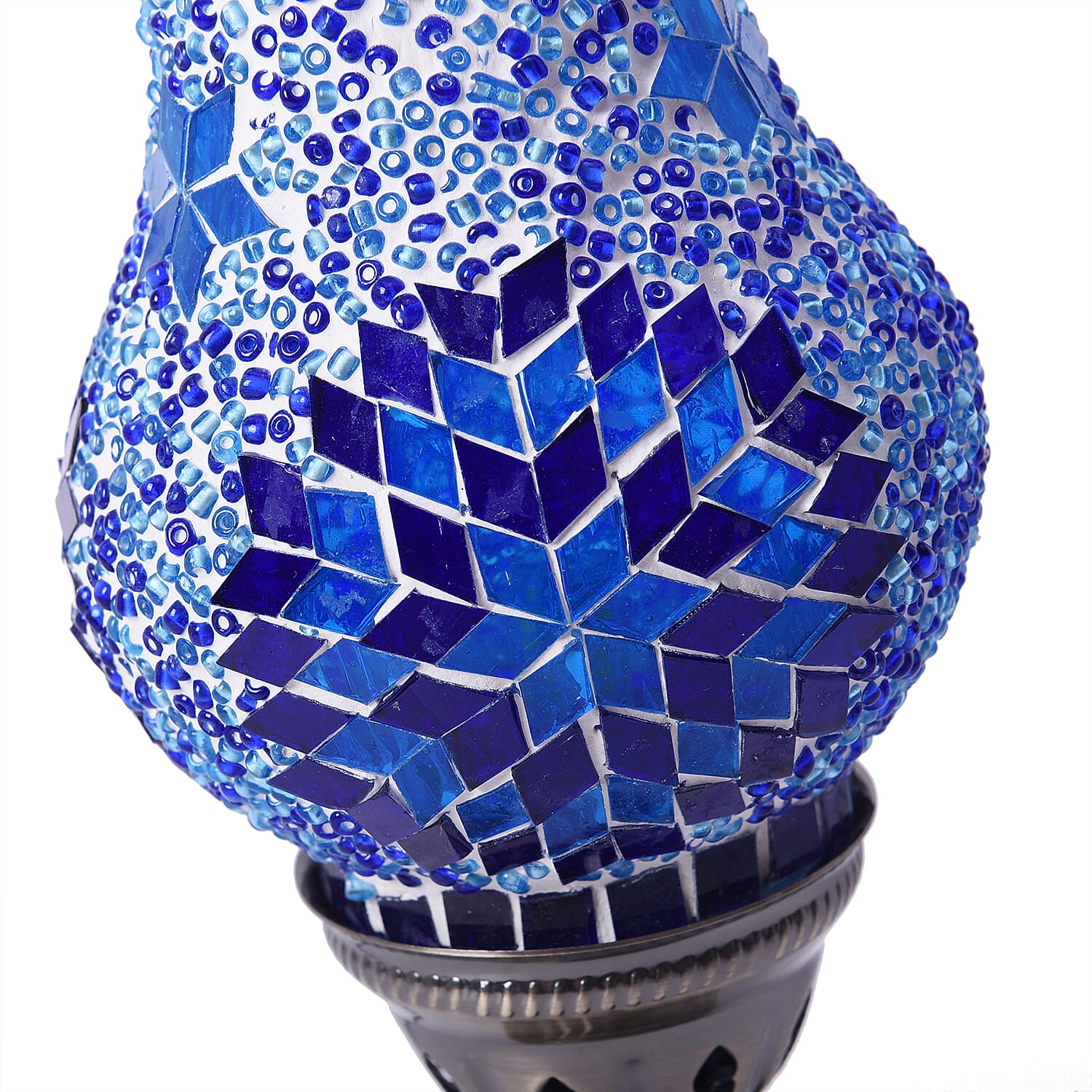 Handmade Turkish Blue Glass Mosaic Table Lamp with Bronze Base (Size 28x10cm)