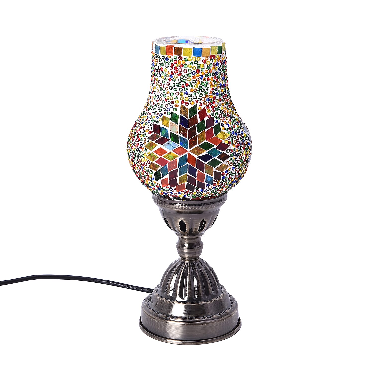 Handmade Turkish Brights Multi Colour Glass Mosaic Table Lamp with Bronze Base (Size 28x10cm)