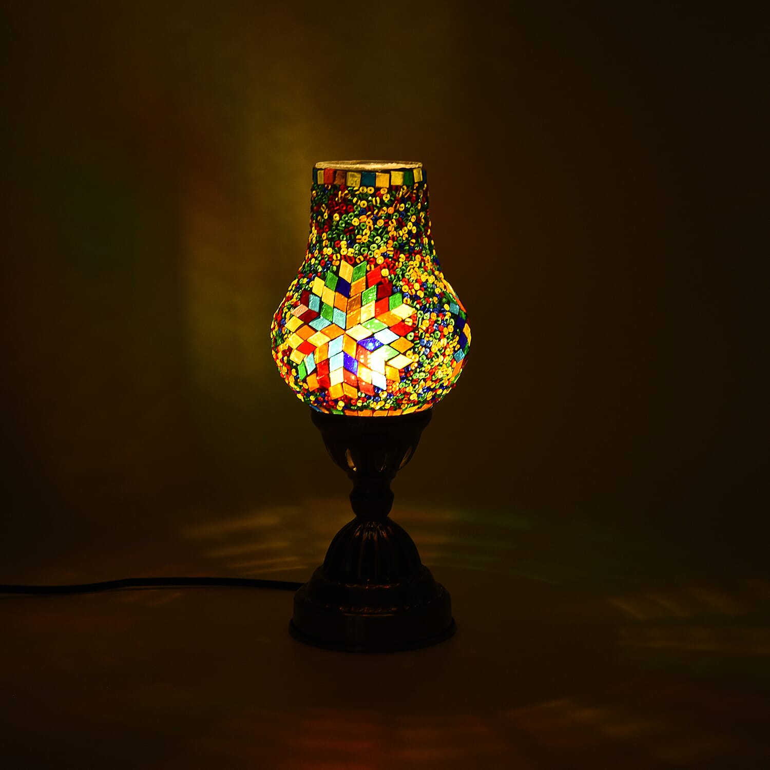 Handmade Turkish Brights Multi Colour Glass Mosaic Table Lamp with Bronze Base (Size 28x10cm)