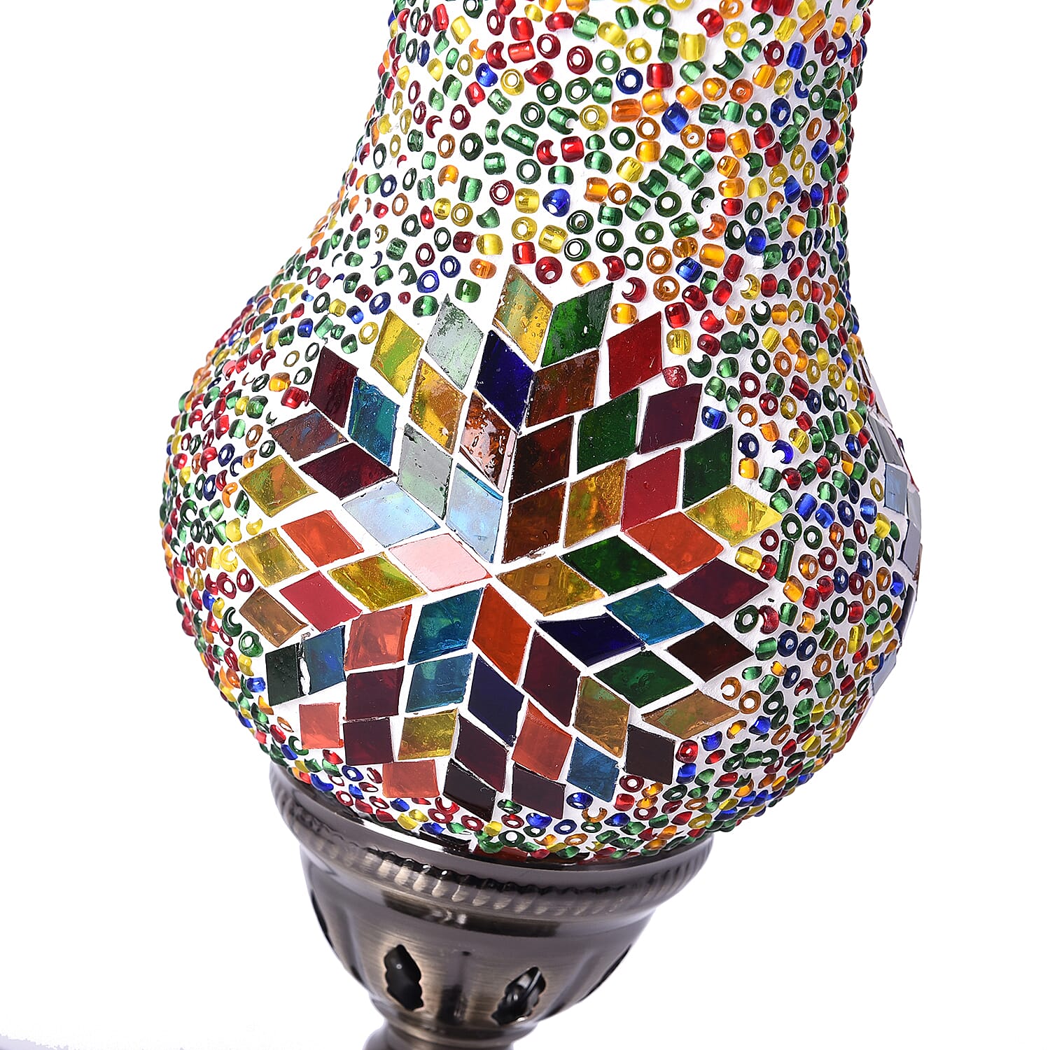 Handmade Turkish Brights Multi Colour Glass Mosaic Table Lamp with Bronze Base (Size 28x10cm)