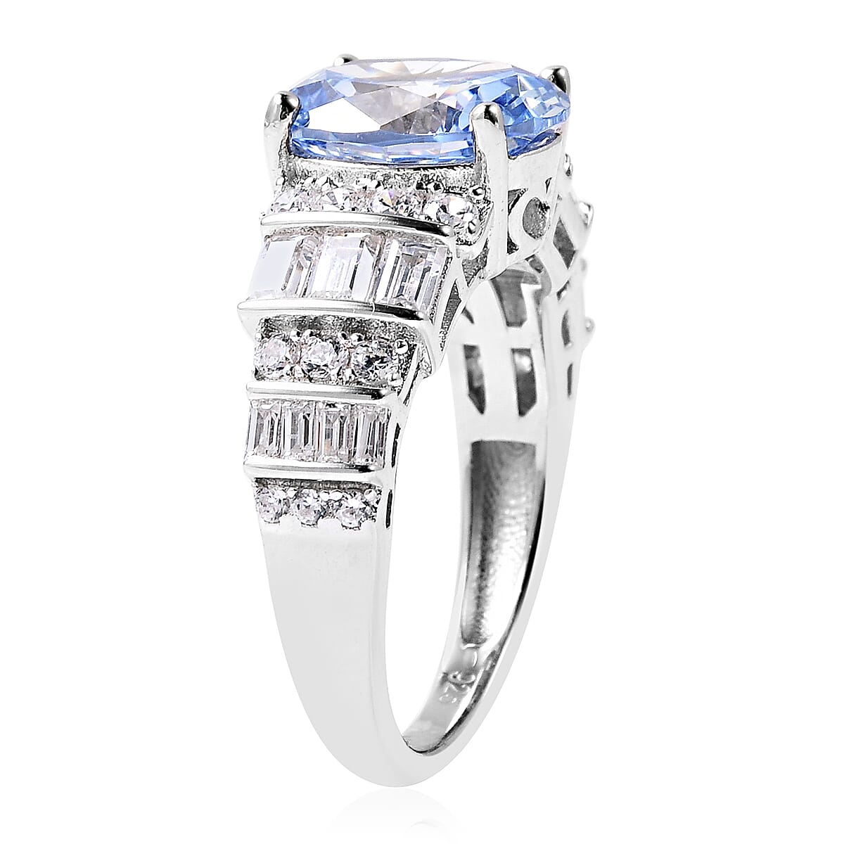 Lustro Stella Rhodium Overlay Sterling Silver Ring Made with BLUE AND WHITE  ZIRCONIA
