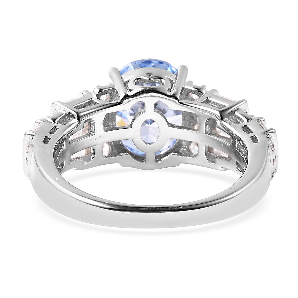 Lustro Stella Rhodium Overlay Sterling Silver Ring Made with BLUE AND WHITE  ZIRCONIA