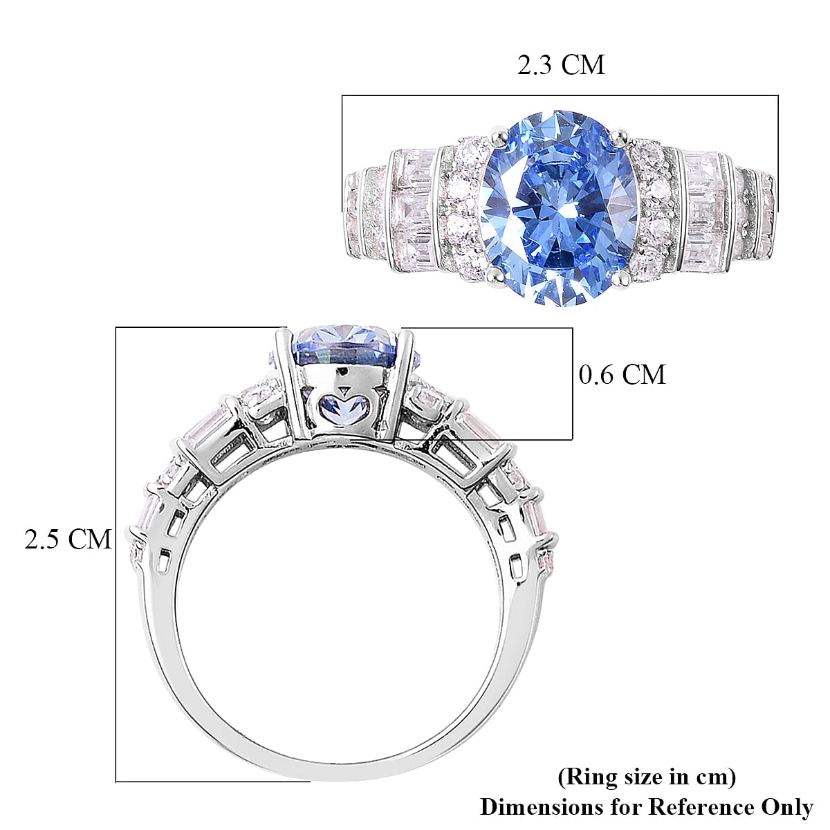 Lustro Stella Rhodium Overlay Sterling Silver Ring Made with BLUE AND WHITE  ZIRCONIA