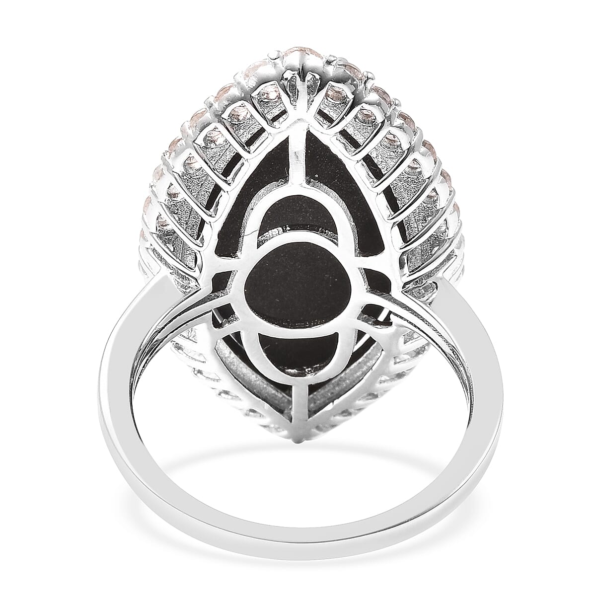 Australian Boulder Opal and Natural Cambodian Zircon Marquise (24x12mm) Ring in Rhodium Overlay Sterling Silver