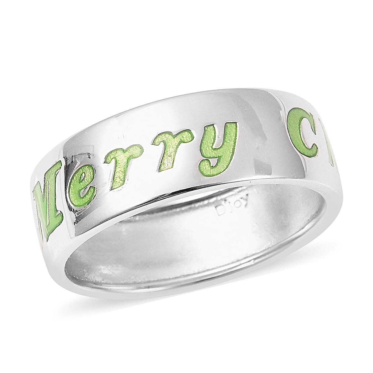 Night Glow Merry Christmas Band Ring in Rhodium Overlay Sterling Silver