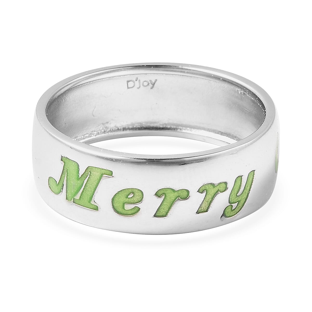 Night Glow Merry Christmas Band Ring in Rhodium Overlay Sterling Silver