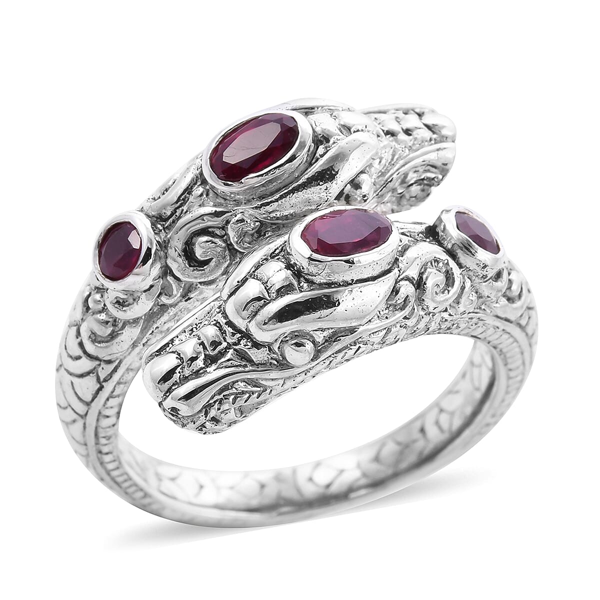 Royal Bali Collection - African Ruby Dragon Head Ring in Sterling Silver 1.08 Ct, Silver wt 8.00 Gms