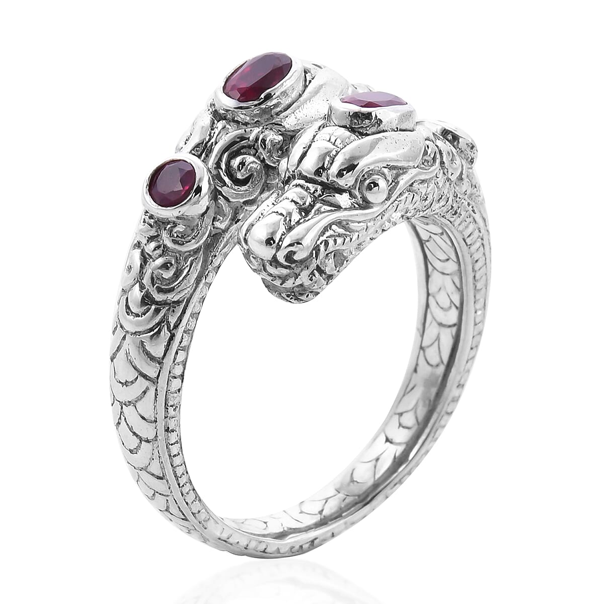Royal Bali Collection - African Ruby Dragon Head Ring in Sterling Silver 1.08 Ct, Silver wt 8.00 Gms