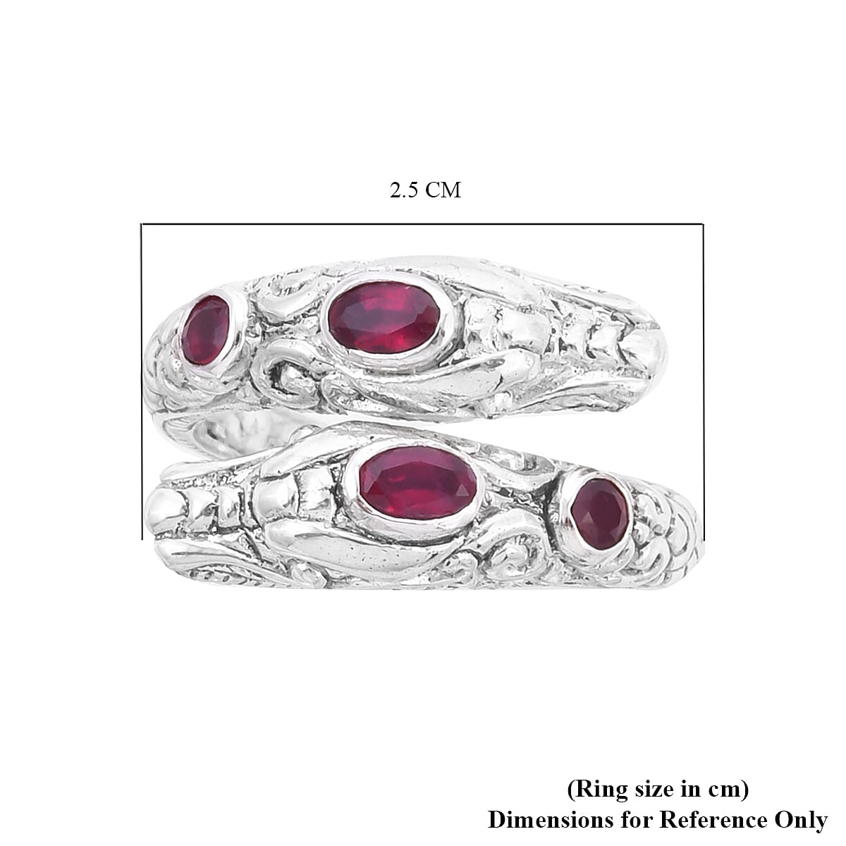 Royal Bali Collection - African Ruby Dragon Head Ring in Sterling Silver 1.08 Ct, Silver wt 8.00 Gms