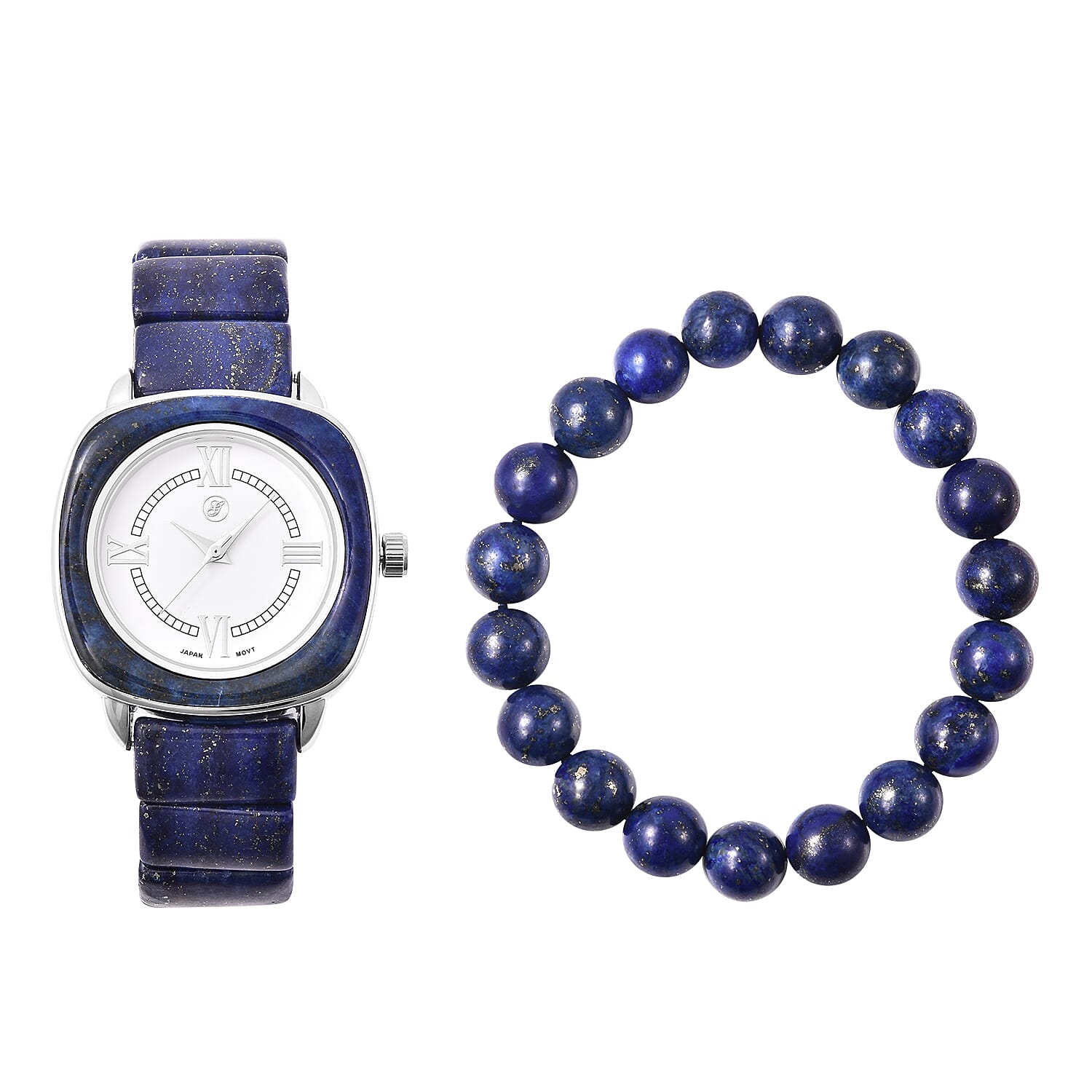 2 Piece Set - GENOA Japanese Movement Lapis Lazuli Water Resistant Watch in Stainless Steel and Stretchable Bracelet (Size 6.50) 363.50 Ct.