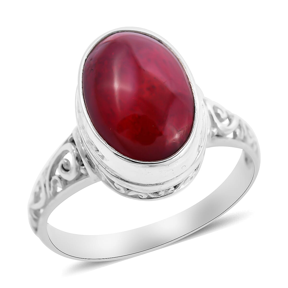Royal Bali Collection - Sponge Coral Solitaire Ring in Sterling Silver