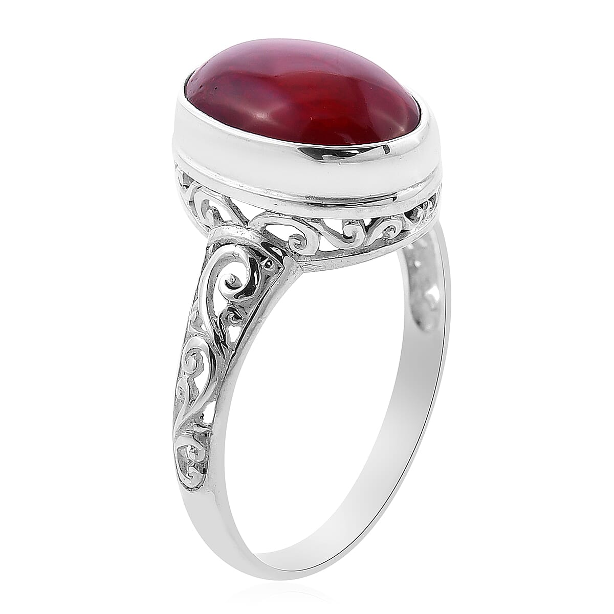 Royal Bali Collection - Sponge Coral Solitaire Ring in Sterling Silver