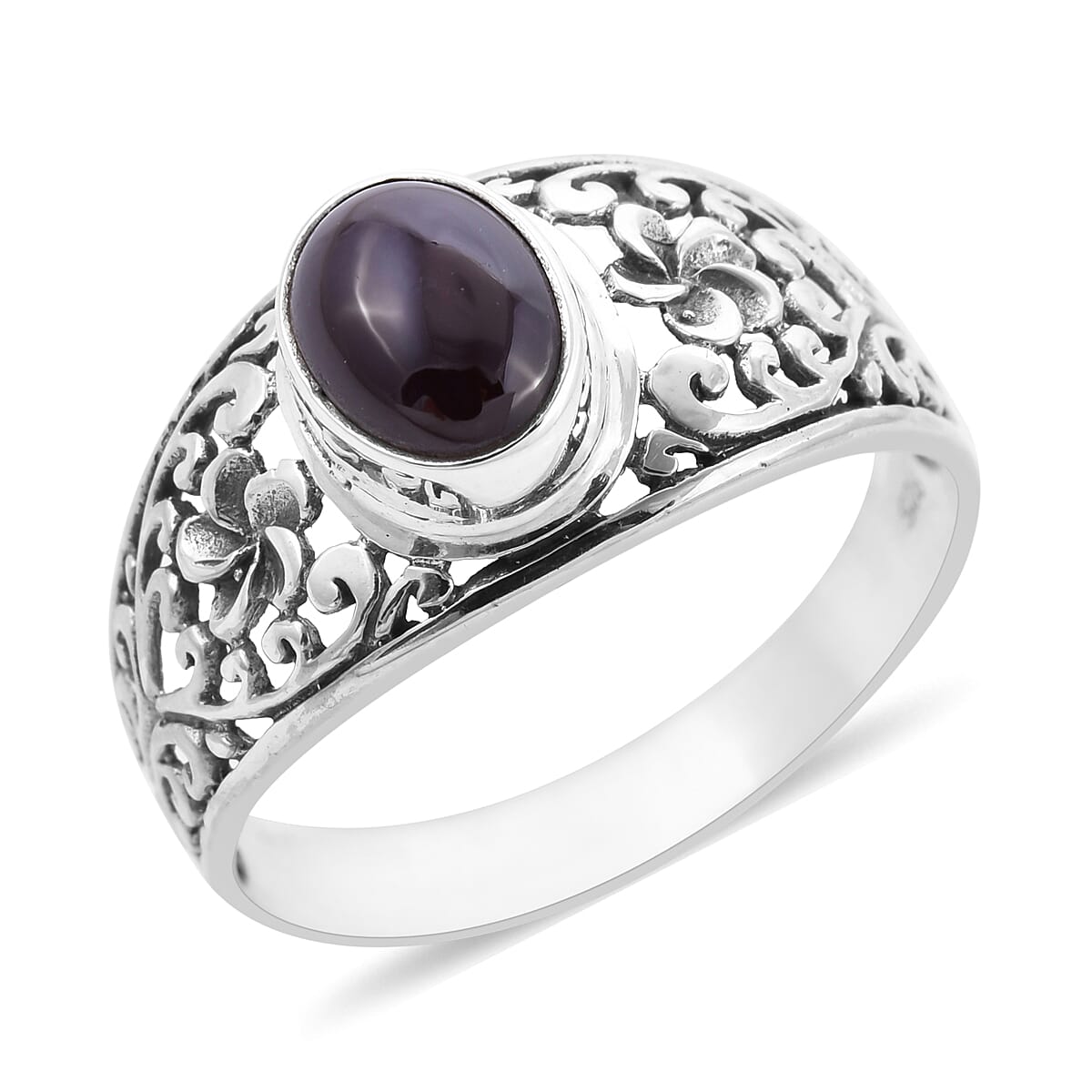Royal Bali Collection - Star Garnet Ring in Sterling Silver 3.12 Ct.