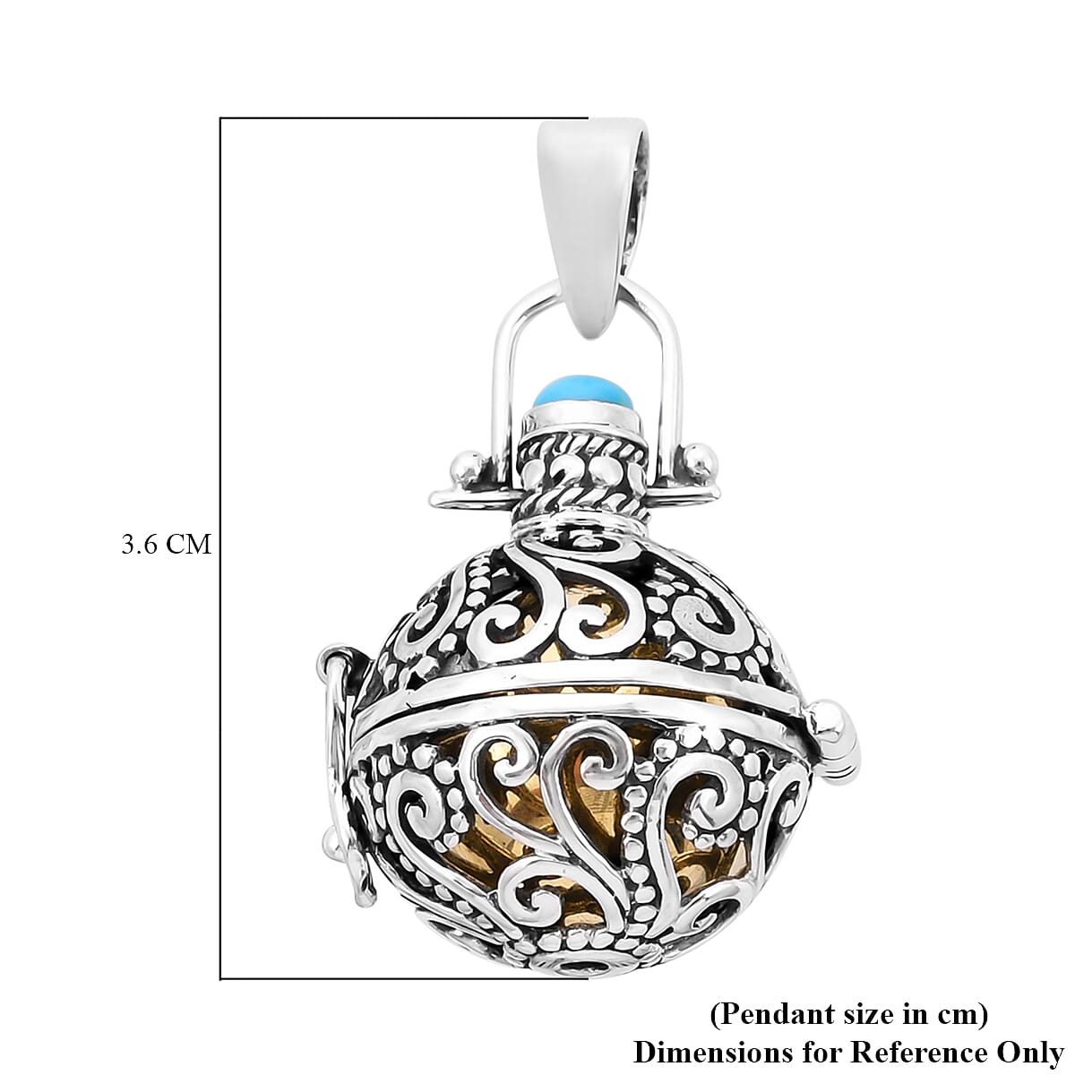Royal Bali Collection - Arizona Sleeping Beauty Turquoise Harmony Ball Pendant in Yellow Gold Overlay Sterling Silver, Silver wt. 9.10 Gms