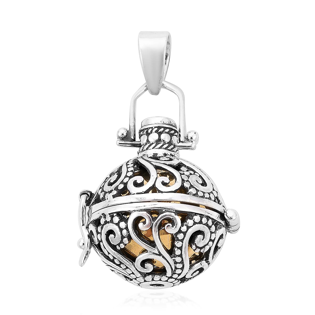 Royal Bali Collection - Ethiopian Welo Opal Harmony Ball Pendant in Yellow Gold Overlay Sterling Silver, Silver wt. 9.70 Gms