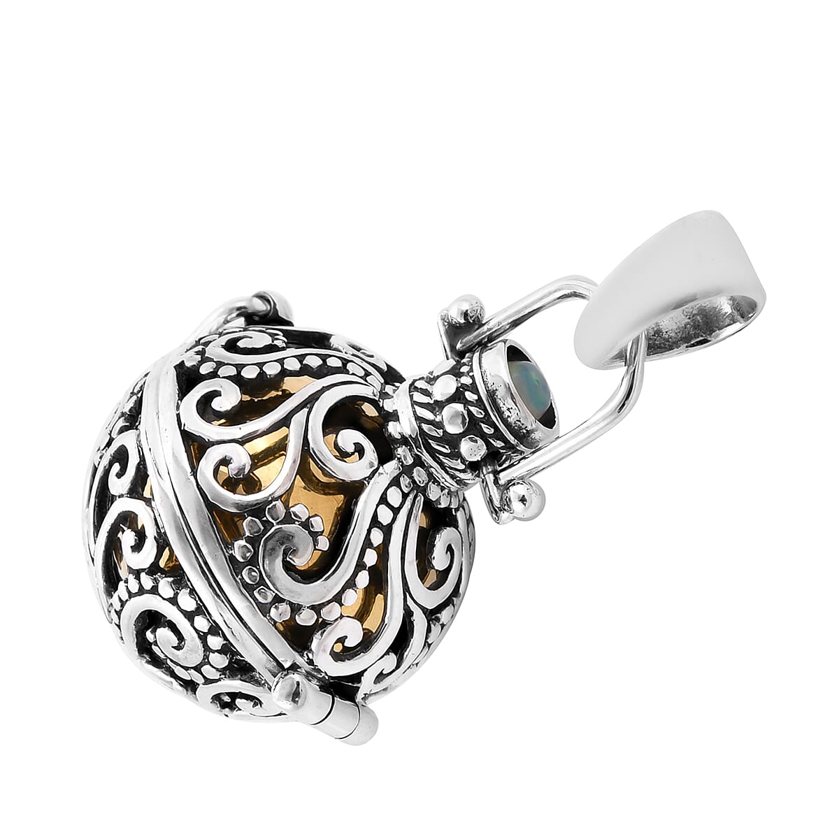 Royal Bali Collection - Ethiopian Welo Opal Harmony Ball Pendant in Yellow Gold Overlay Sterling Silver, Silver wt. 9.70 Gms