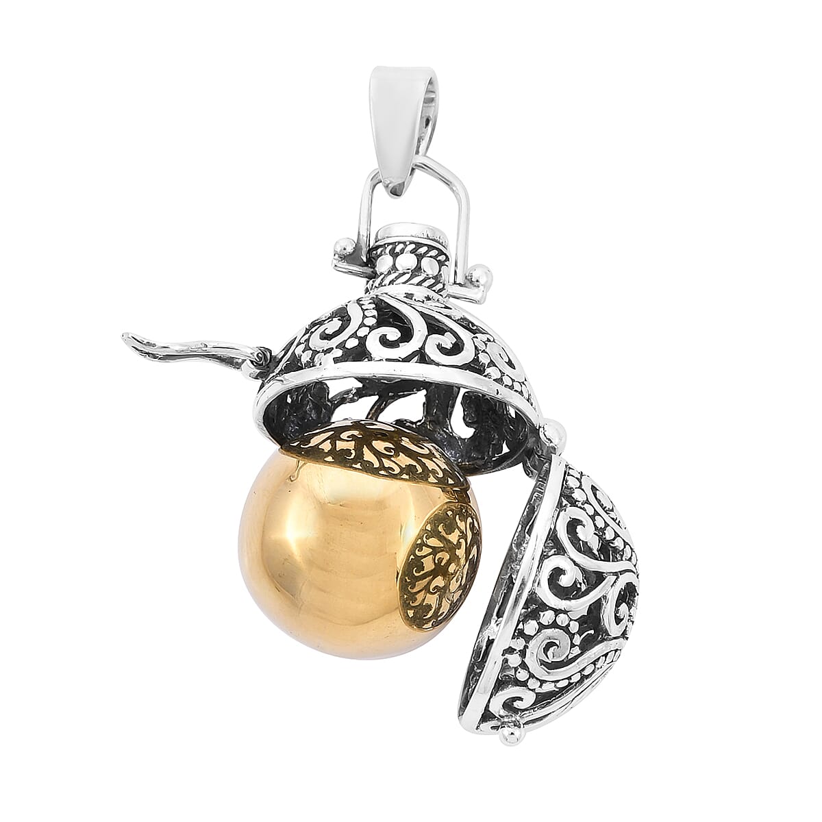 Royal Bali Collection - Ethiopian Welo Opal Harmony Ball Pendant in Yellow Gold Overlay Sterling Silver, Silver wt. 9.70 Gms