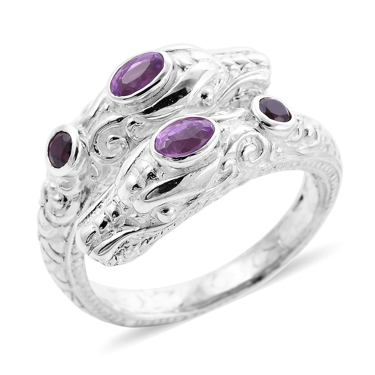 Royal Bali Collection - Pink Sapphire (Ovl 5x3mm) Dragon Head Ring in Sterling Silver 1.03 Ct, Silver wt 8.00 Gms